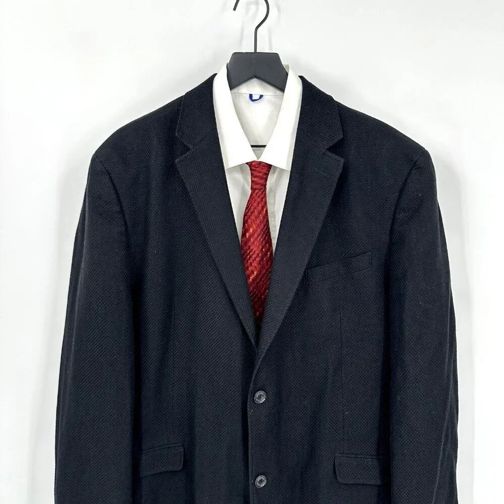 JOSEPH ABBOUD jacket blazer sport coat black LARGE linen cotton business casual